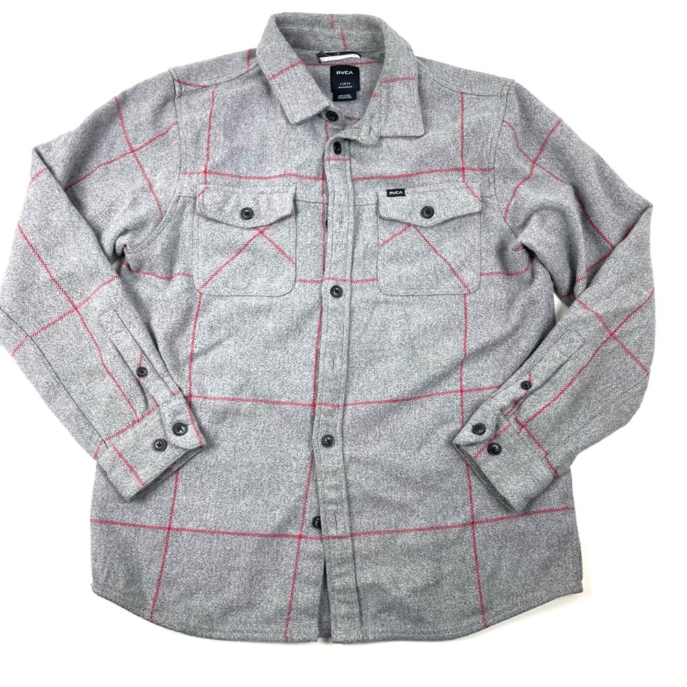 RVCA Gray and Red Casual Button Down Shirt